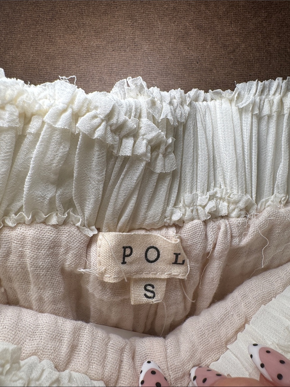 POL White Wide-Leg Crochet Panel Pants with Cream Insets - Picture 2 of 4